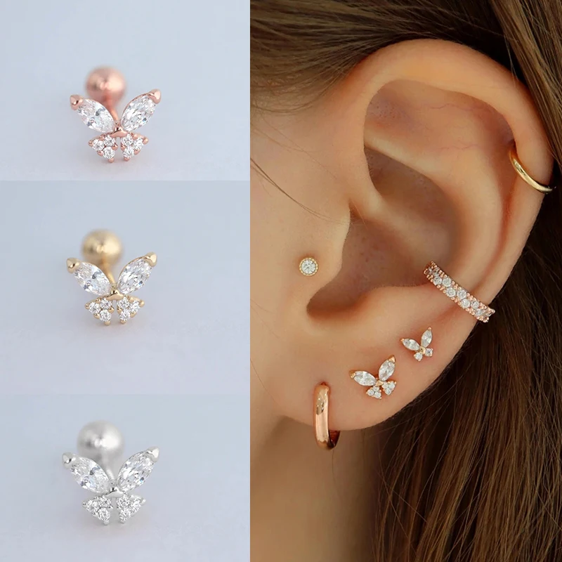 Piercing Earrings Spiral Women Jewelry 925-Sterling-Silver Female Cute Aide for Buckle