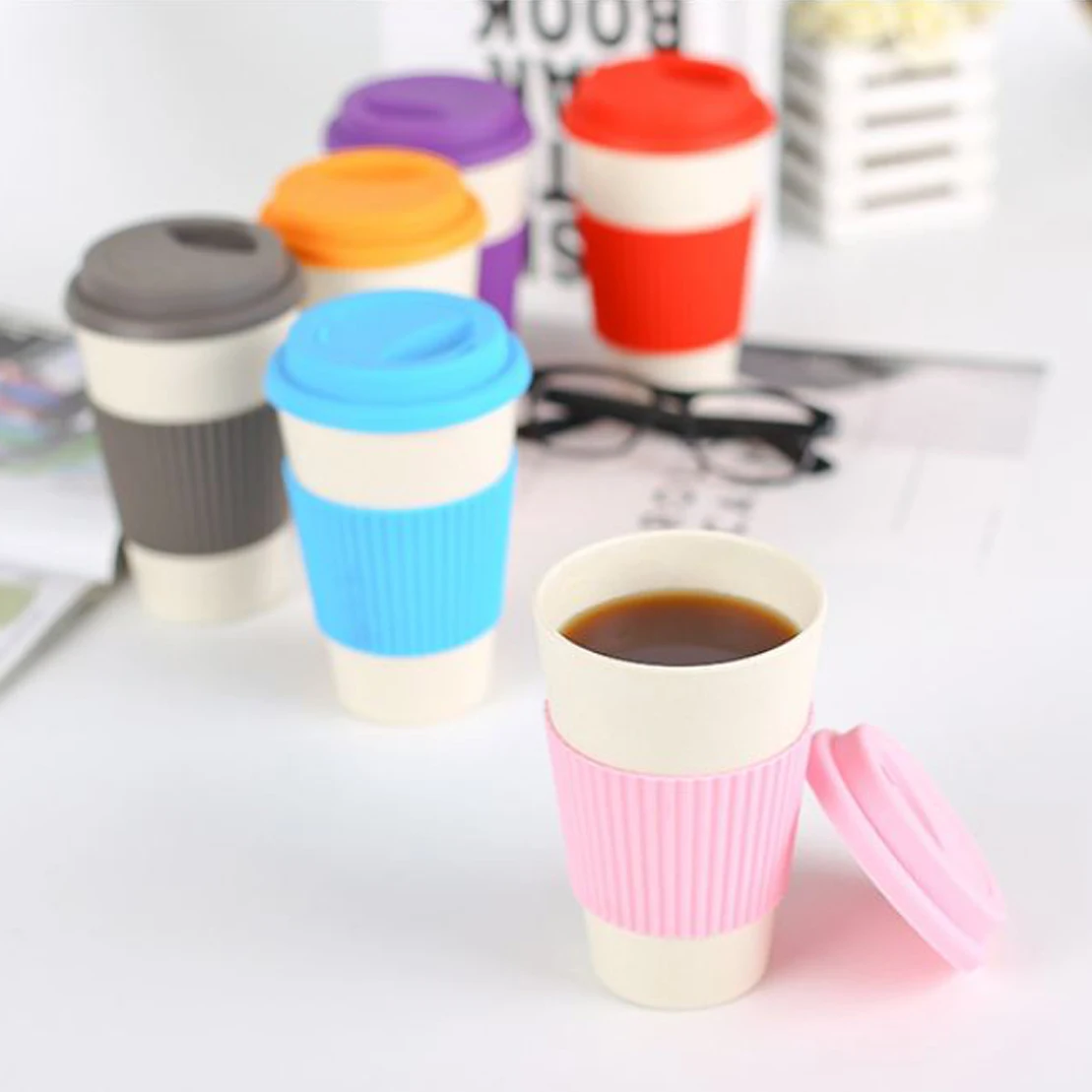 Portable Office Home Bamboo Fiber Coffee Mug Reusable Milk Cup With Lid 400ml