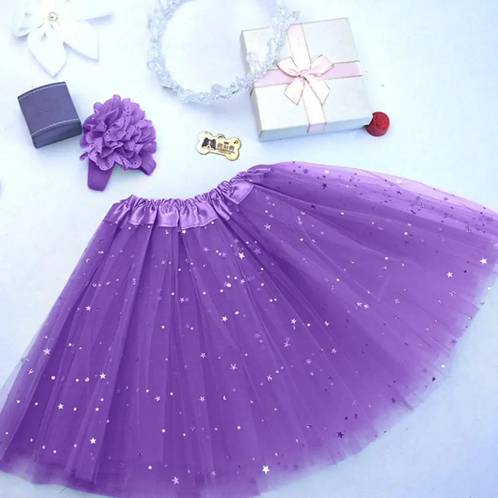 Fashion girl Short skirt Kids Girl Petticoat Paillette Star Pettiskirt Hair Band Tutu Skirt Dancewear