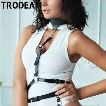

TRODEAM Women Bra Harness Lingerie Body Bondage Waist Band Goth Harness Chest Leather Suspenders Harajuku Female Belts Stockings