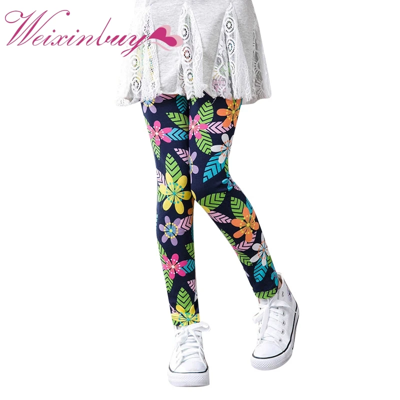 Children Kids Girls Leggings Pants Flower Floral Printed Elastic Long Trousers 2-14Years Old Kids Girl Leggings