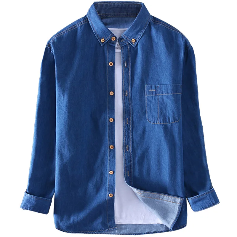 Spring Autumn Cotton Denim Shirt Mens Fashion Trend Casual Handsome Long Sleeve Men Jeans Blue Slim Fit Korean Style Shirts
