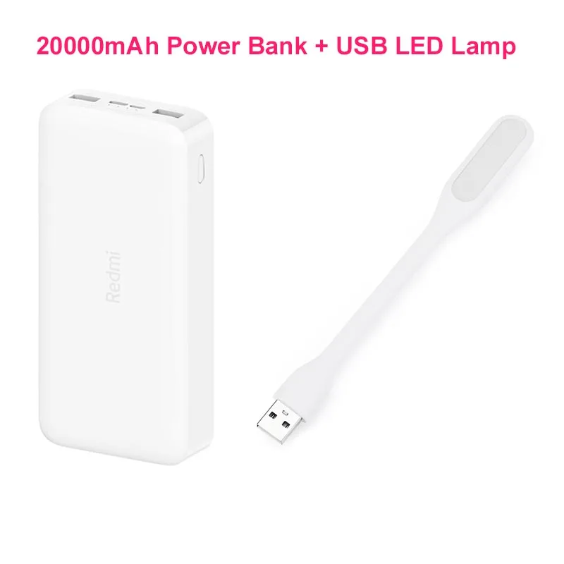add USB LED Lamp Xiaomi Redmi внешний аккумулятор 20000 мАч 18 Вт Быстрая зарядка 5,1 В а Быстрая зарядка портативный 2 USB внешний аккумулятор для смартфона - Цвет: add USB LED Lamp