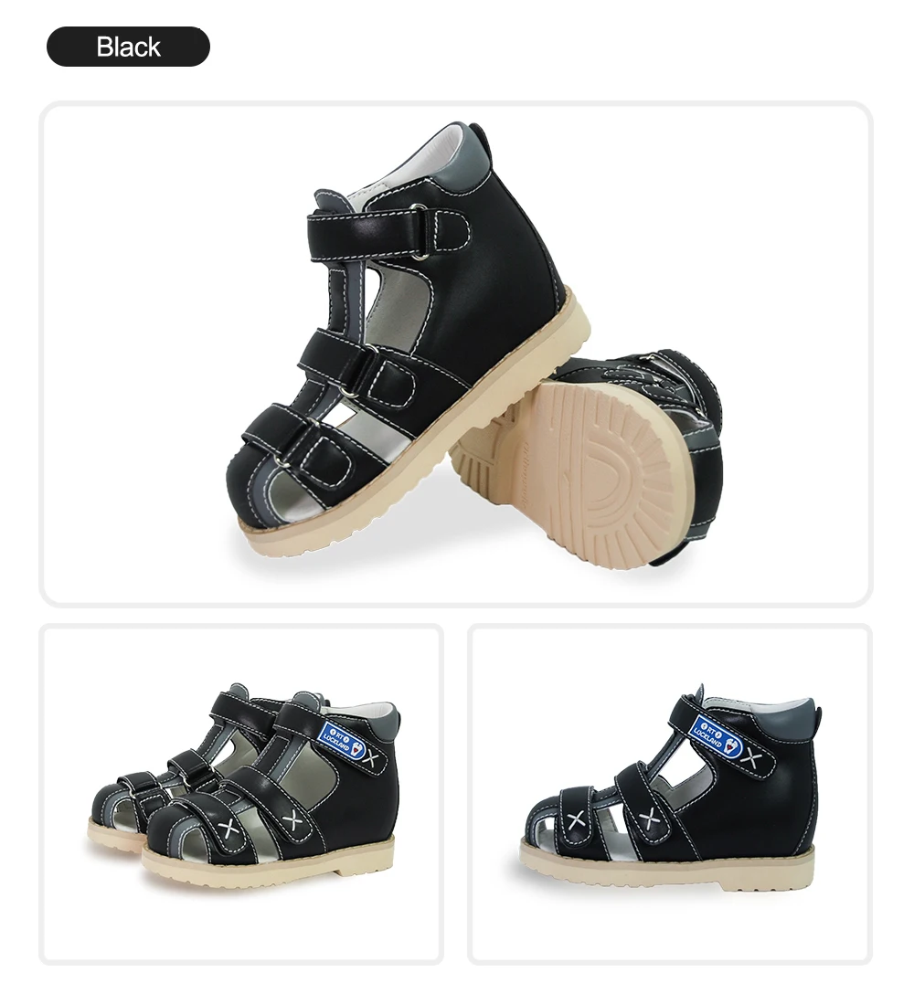 ORTOLUCKLAND Children Orthopedic Shoes For Flatfeet Summer Kids Leather Closed Toe Boys Girls Sandals Ankle Support