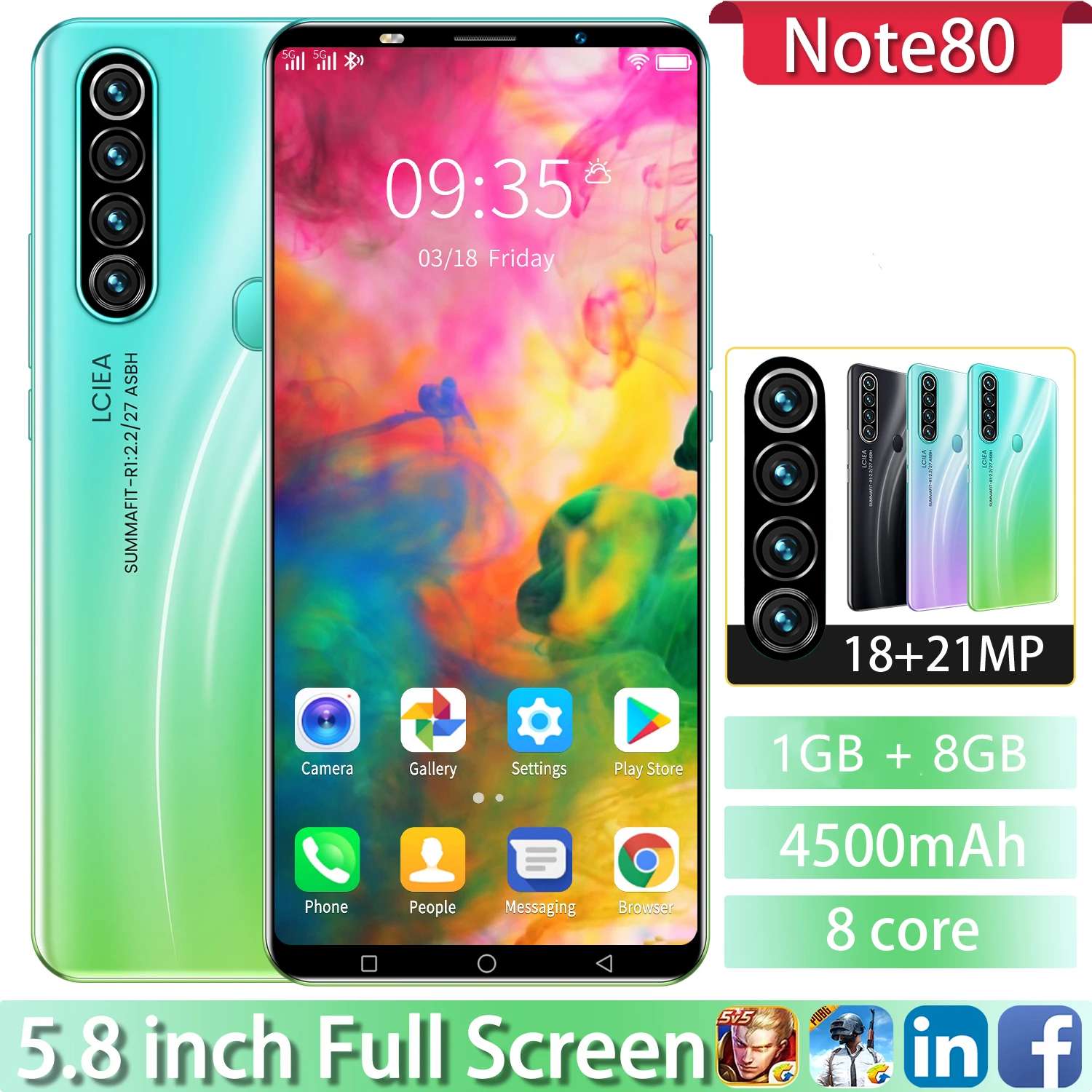 Cectdigi недорогой телефон Note80 смартфон 1 + 8G 5 8 дюймов Android 10 4500 мАч 4G две SIM 64 Гб карта