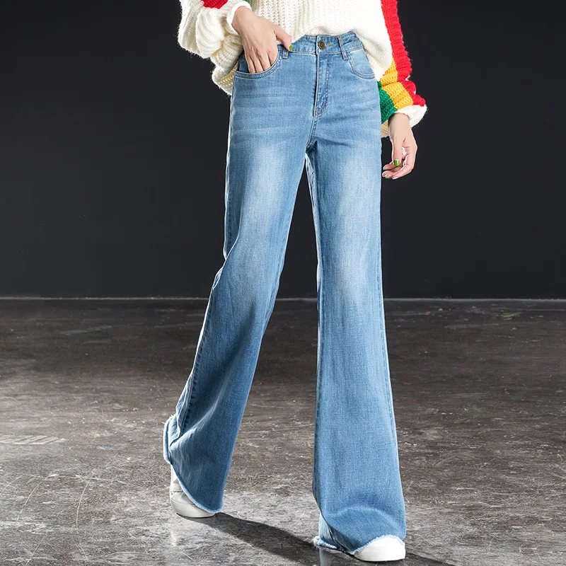 

Shangege autumn new high waist jeans ladies wide leg pants contrast color loose personality retro flared trousers