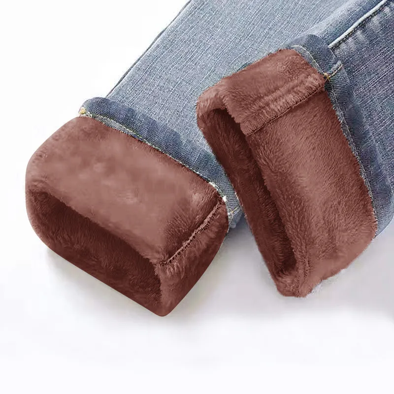 coffee fleece Женские флисовые джинсы с высокой талией, утепленные джинсы, однотонные обтягивающие джинсовые брюки-карандаш, модные утепленные джинсы, большие размеры, уличные брюки P9183 - Цвет: coffee fleece