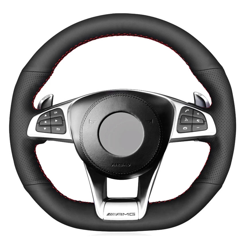 Coprivolante Per Auto In Vera Pelle Nera Per Mercedes-Benz A45 Amg W205 C43 C63S Amg Cla45 Cls63 Amg Glc 43 63 Amg