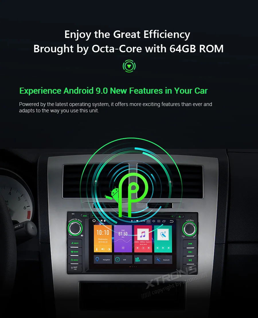 Best XTRONS 6.2"Android 9.0 Octa Core 4GB RAM 64GB ROM Car DVD Player Multimedia GPS System TPMS SWC for JEEP for DODGE for Chrysler 6