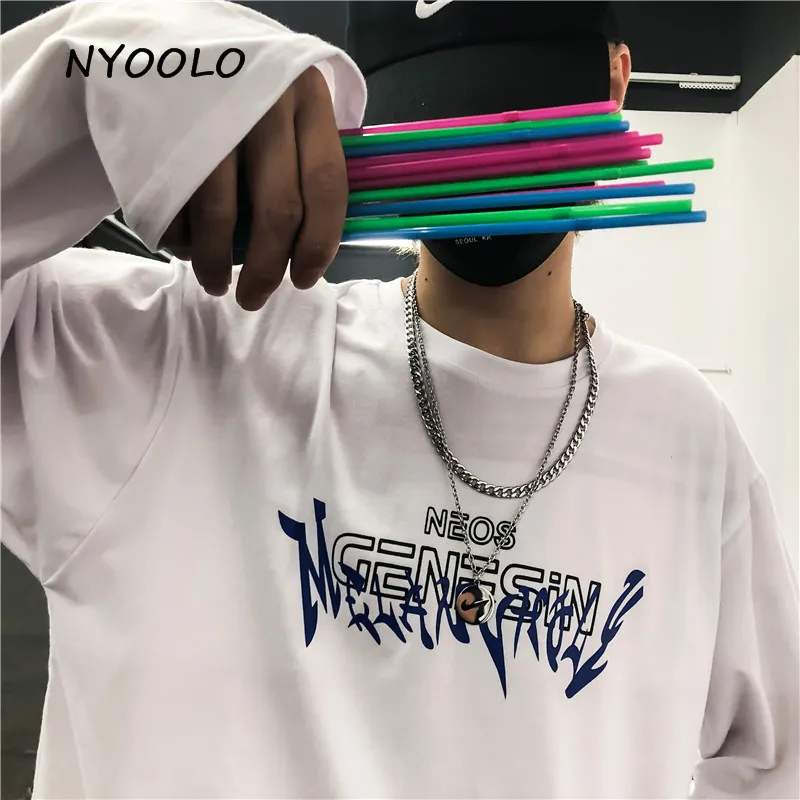 NYOOLO Harajuku стиль с буквенным принтом Футболка Осенняя уличная свободная футболка с длинными рукавами для мужчин и женщин одежда Топ