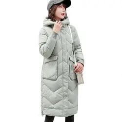 Зимние женские парки, пальто, толстый пуховик, хлопковая куртка, новая модная Длинная Верхняя одежда с капюшоном, теплая хлопковая стеганая