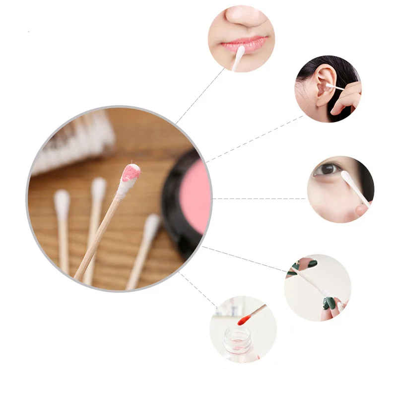 Cotton Swabs 100pcs/pack Double Head Beauty Makeup Wood Sticks Ears Cleaning Health Care Eco Friendly Wood Cotton Swabs Disposable Cotton Swabs