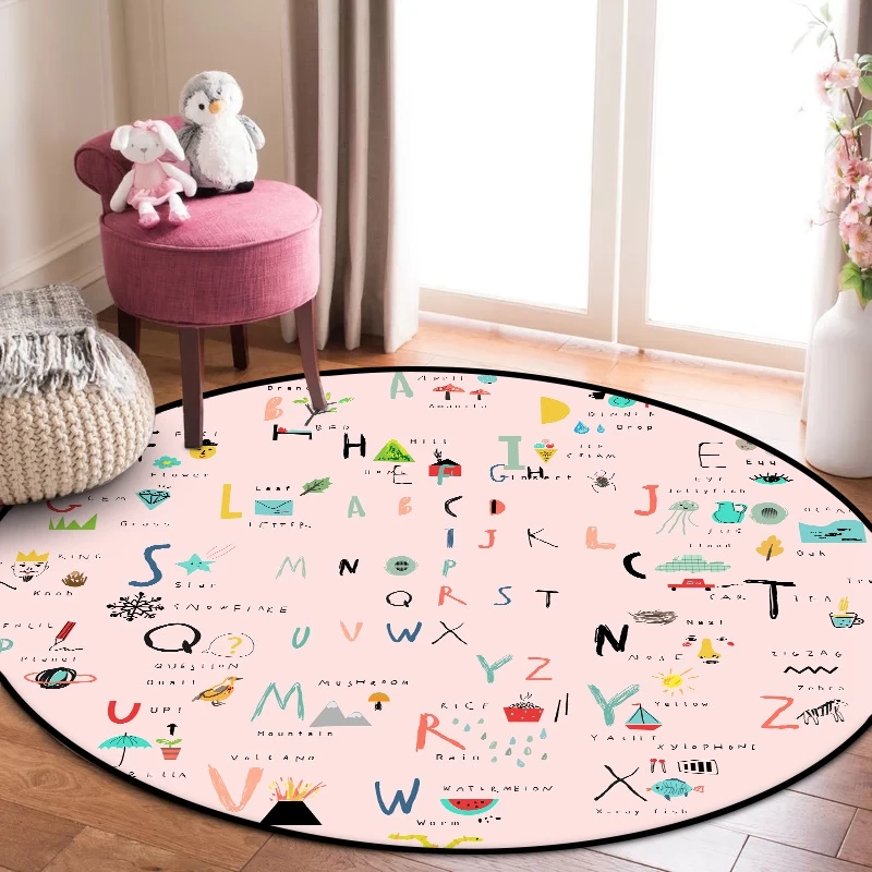 Lovely Pink Kids Round Carpets Pink 26 Letters Children Bedroom Bedside Floor Mat Baby Kids Play Crawling Mat Hallway Area Rugs