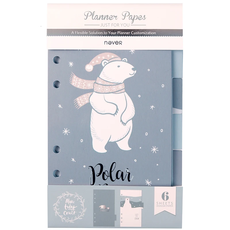 6 pcs/set Polar Bear Series Dividers Paper indexes Personal A6 Spiral Notebook 6 rings binder planner Separator Pages Organizer