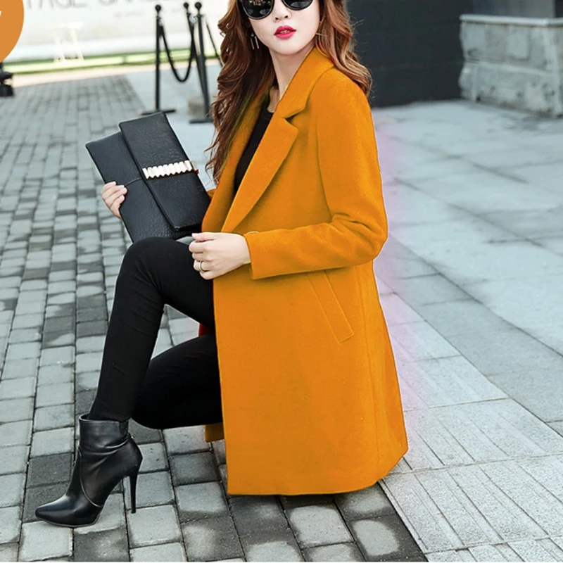 Осенне-зимнее модное шерстяное пальто 3XL 4XL 5XL 6XL 7XL однотонный длинный однобортный Тонкий костюм шерстяное пальто