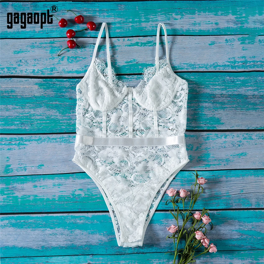 Женское Кружевное боди Gagaopt вечерние облегающий костюм с вырезами комбинезон