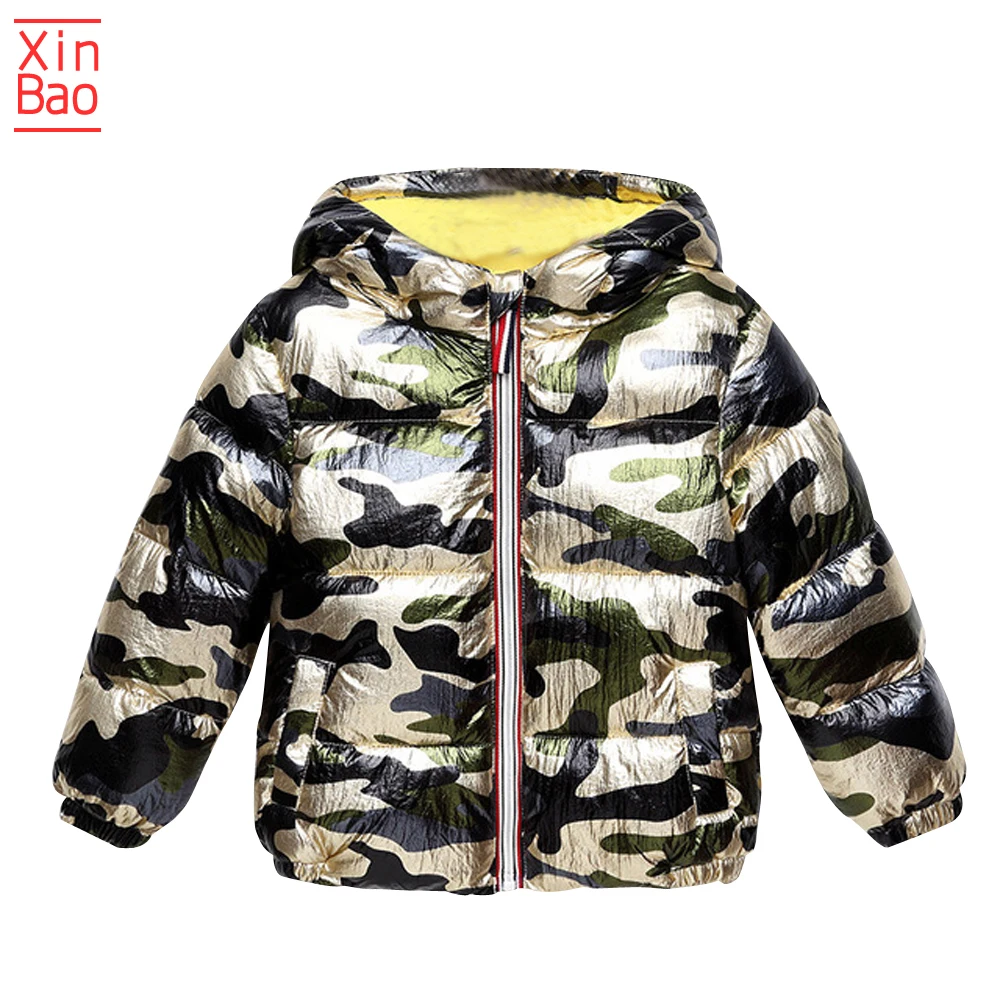 XINBAO/ г. Новое камуфляжное пальто Детская куртка с капюшоном Детская осенняя теплая плотная верхняя одежда зимняя одежда для маленьких девочек и мальчиков от 3 до 7 лет
