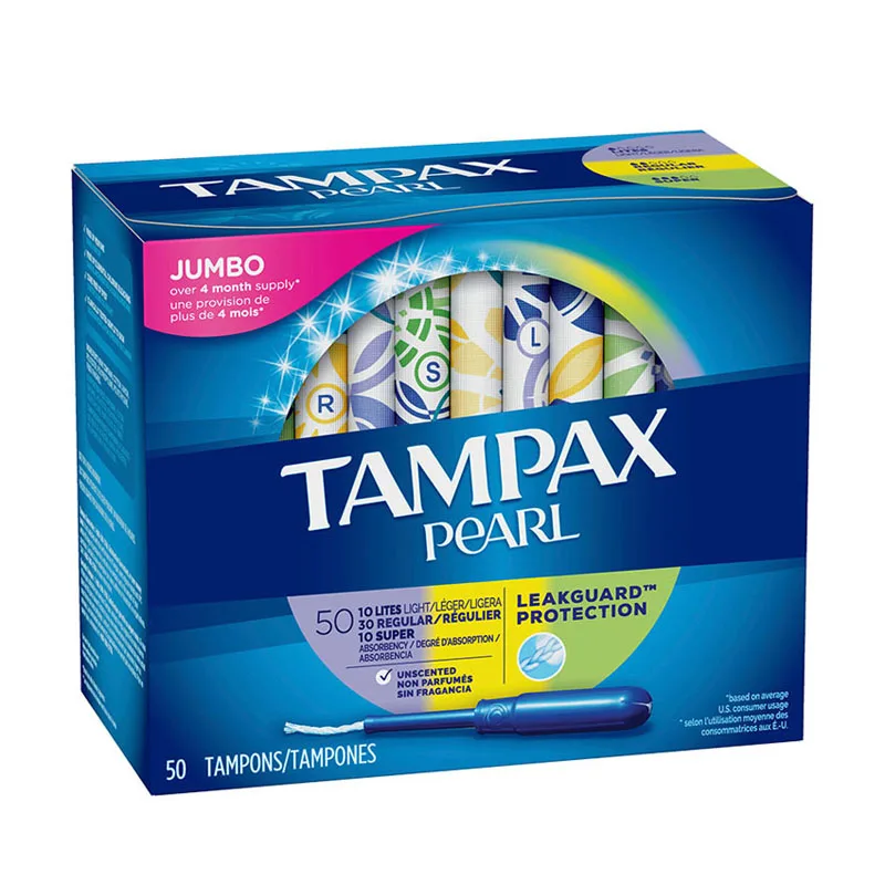 50 Pcs Tampax Pearl Tampons Cotton Core Light Regular Super Absorbency Smooth Catheter Unscented Tampone Replace Sanitary Towel
