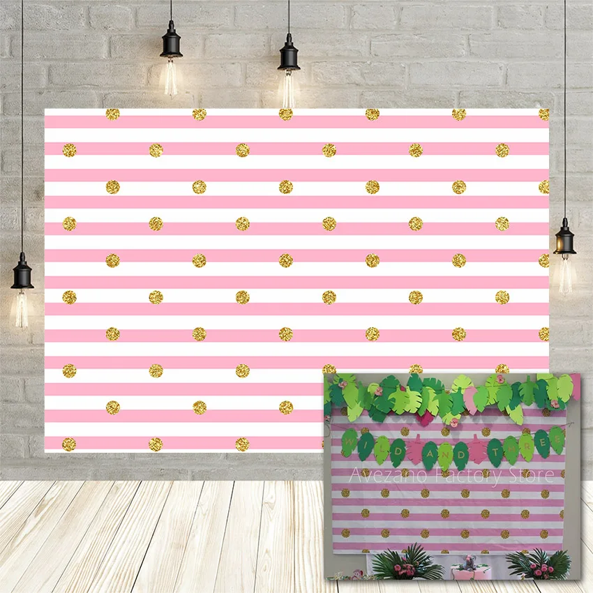 Avezano Pink Stripe Photography Background Gold Polka Dots Baby Shower Birthday Portrait Backdrop Photo Studio Photocall Banner |