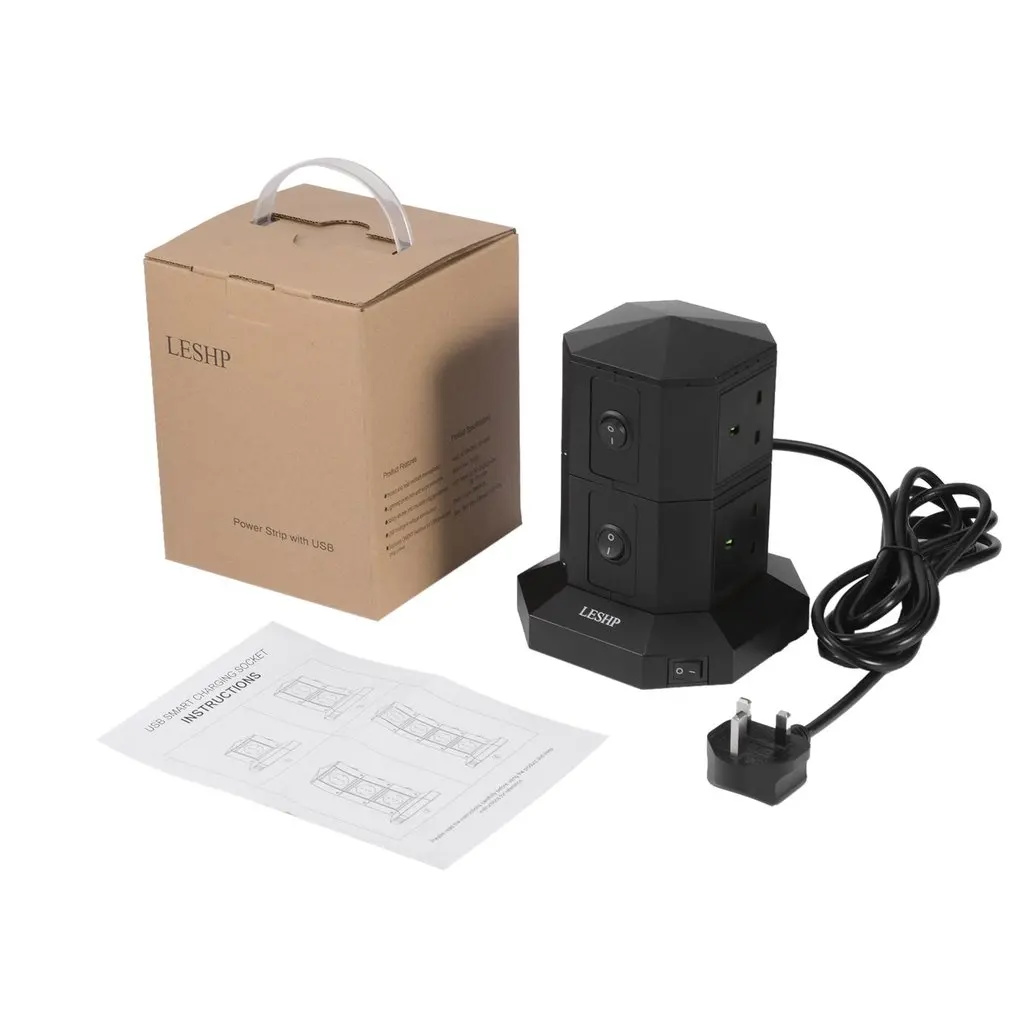 LESHP USB Smart Charging Socket 2 Layers 6 USB Ports Fast Charge Power Strip 3M Cable Anti Surge Prevention Energy-saving