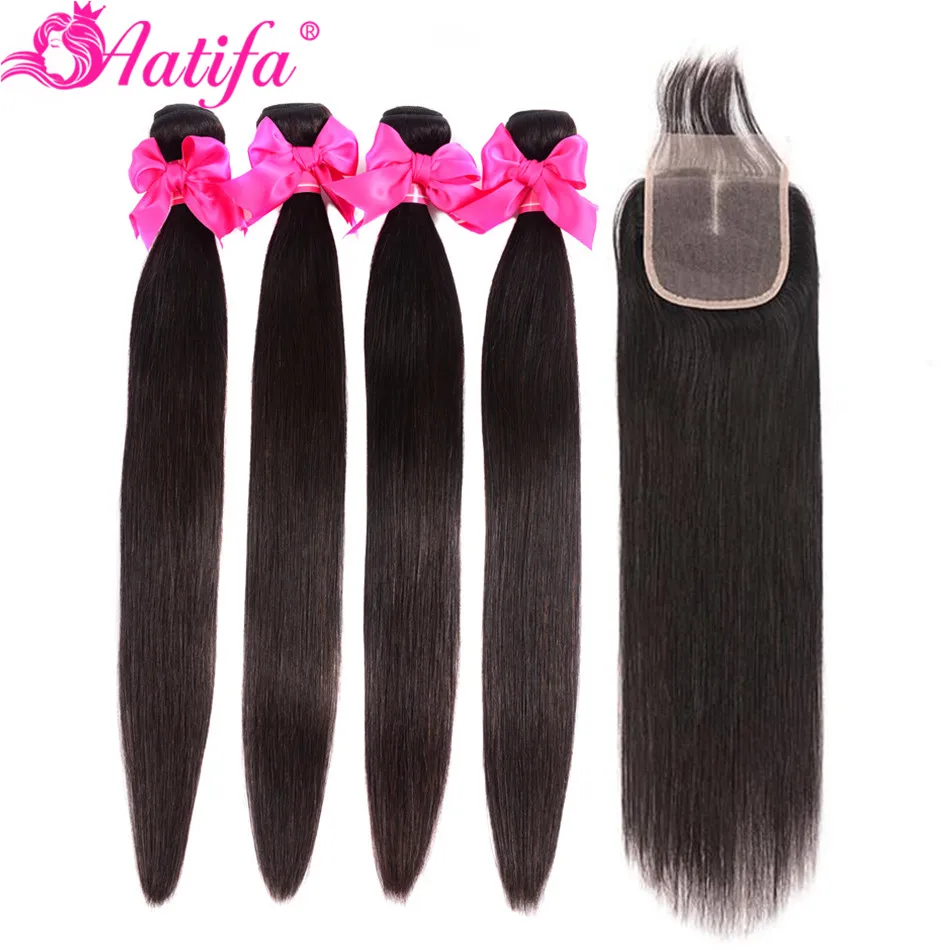 Peruvian Straight Hair Bundles With Closure Human Hair Bundles With Closure Remy Hair 4 Bundles With Closure Aatifa Hair