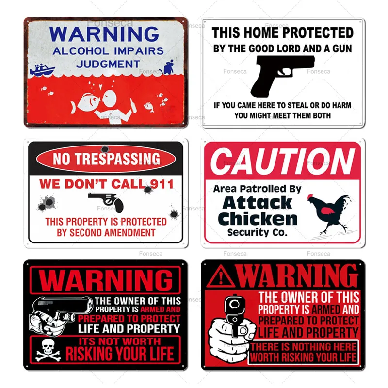 Funny Warning Metal Tin Sign Wall Art Plates Decor for Man Cave Chicken Coop No Trespassing Beware Caution Iron Poster