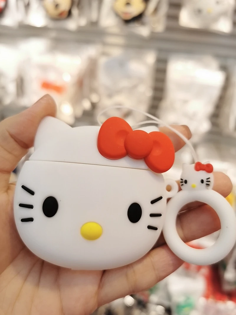 Мягкий силиконовый чехол для гарнитуры hello kitty для AirPods 1/2, чехол для зарядки наушников с крючком