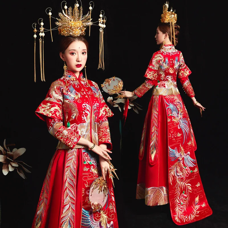 Китайское традиционное свадебное платье Cheongsam длинное Qipao красное платье с вышивкой в восточном стиле Китайский магазин одежды Vestido Chino