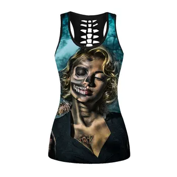 

Sexy fashion 3D digital printing lady hollowed out vest Gym Vest