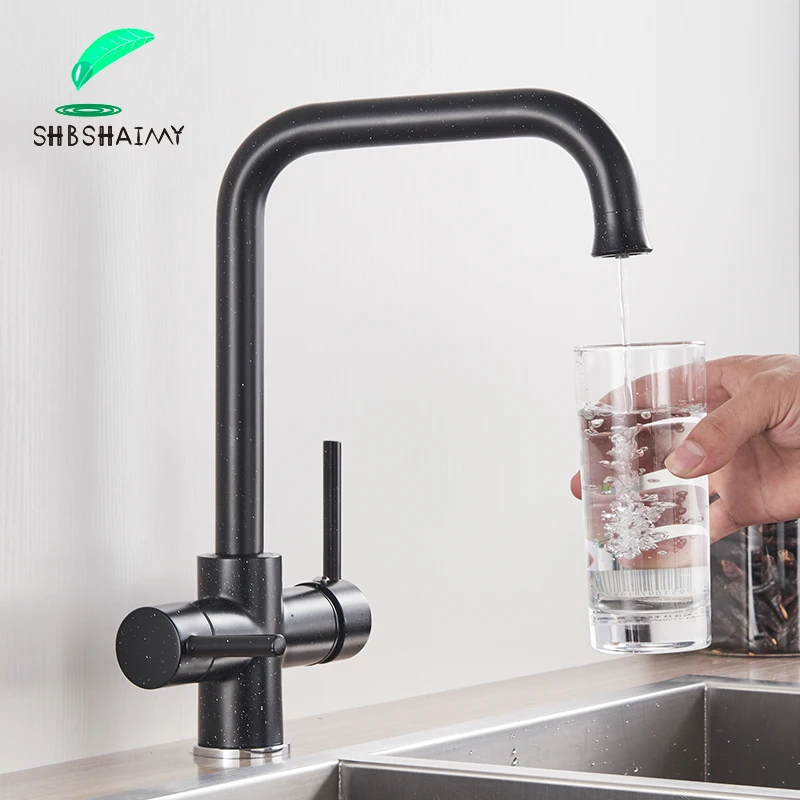 

Black Purification water Kitchen Faucet Chrome 360 rotation Filtered Pure Water Faucet Crane Hot Cold Water Mixer Tap Torneira