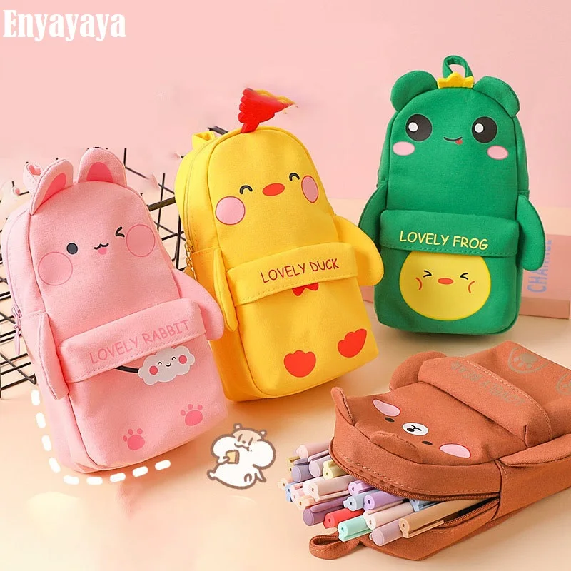 Portable Canvas Schoolbag Pencil Case Cartoon Cute Pencil Box For