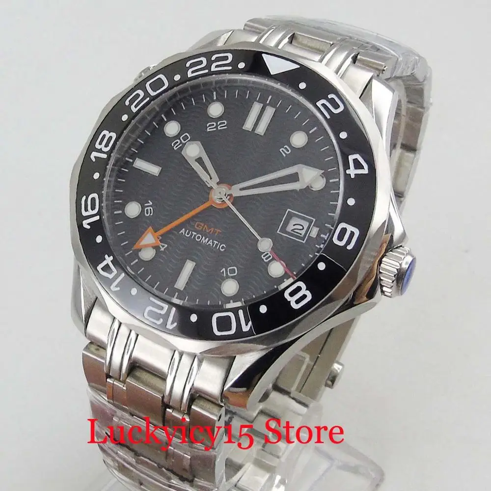 

BLIGER New Men's Watch Auto Date Sapphire Glass Rotating Bezel GMT Function 41mm Wristwatch Mental Bracelet Autoamtic Movement