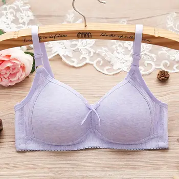 

Thin Section Breathable Girl Without Steel Ring Gather Adjustment Bra Solid Color 3/4 Gathered Bra