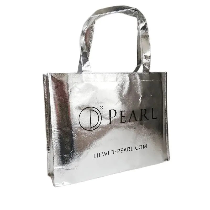 

500pcs/Lot Custom Logo Printed Metallic Brilliant Non Woven Fabric Fashion Shopping Bags with Handles Resuable Grocery Bag