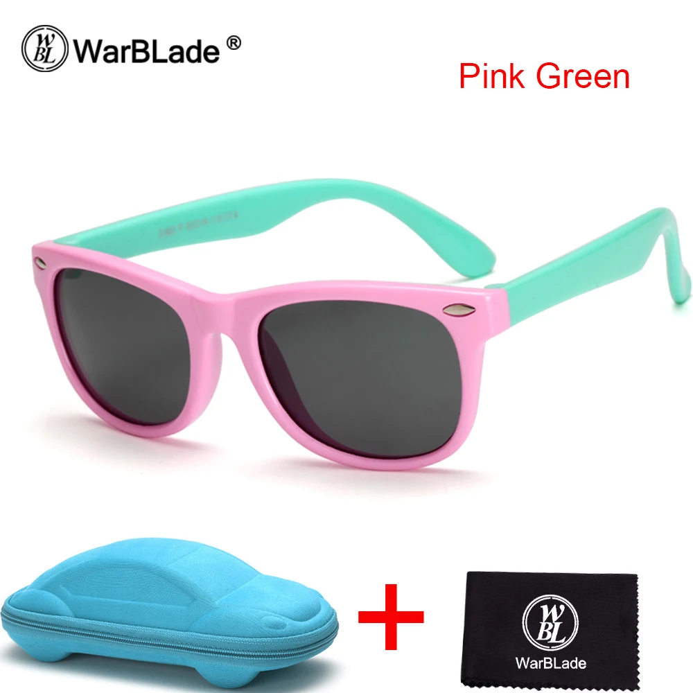 pink green WarBLade Новые поляризованные солнцезащитные очки для детей для безопасности ребенка Покрытие солнцезащитные очки UV400 очки для мальчиков и девочек с футляром - Цвет линз: pink green