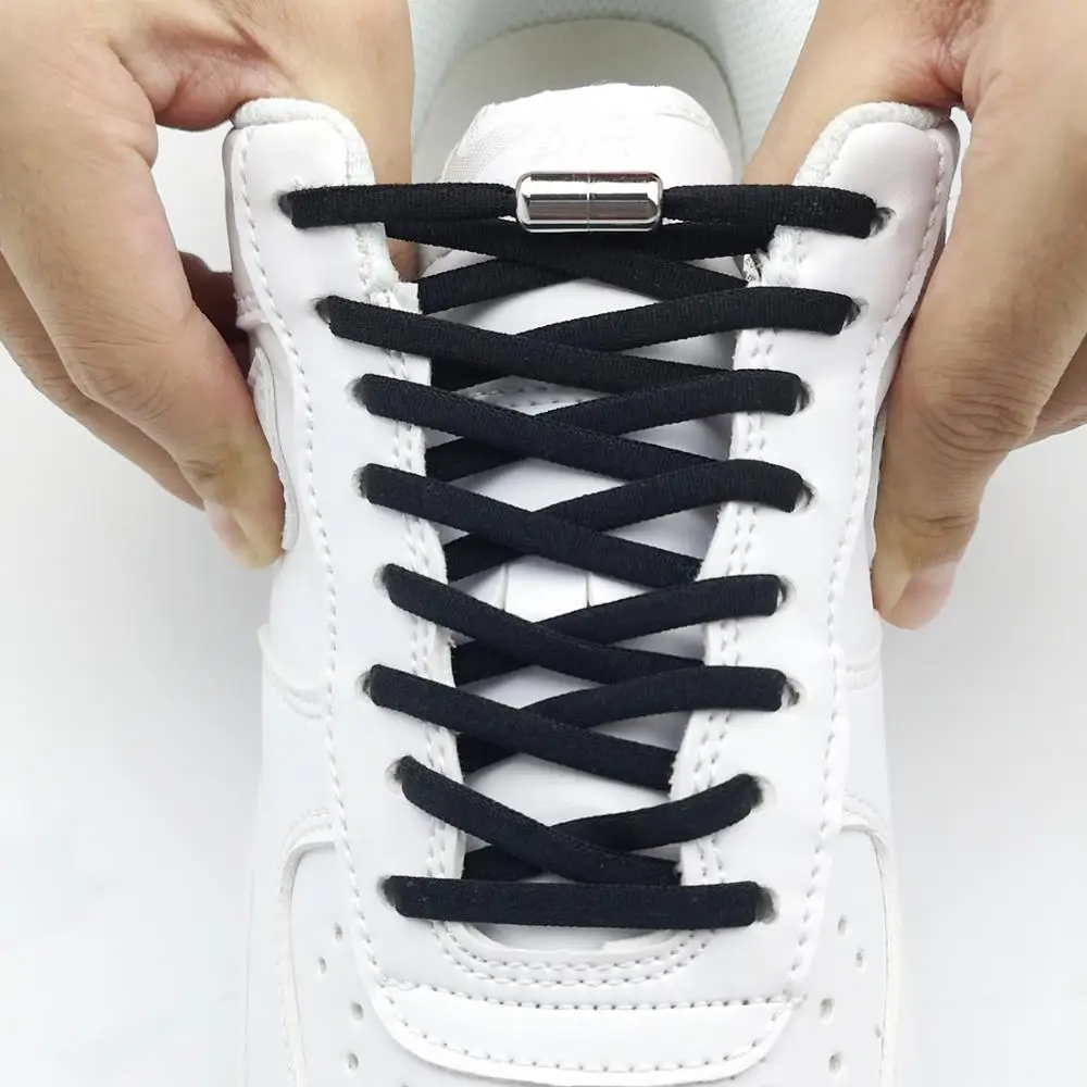 Shoelaces Round Elastic-Shoe Lock No-Tie Metal Quick Women 1pair Special 