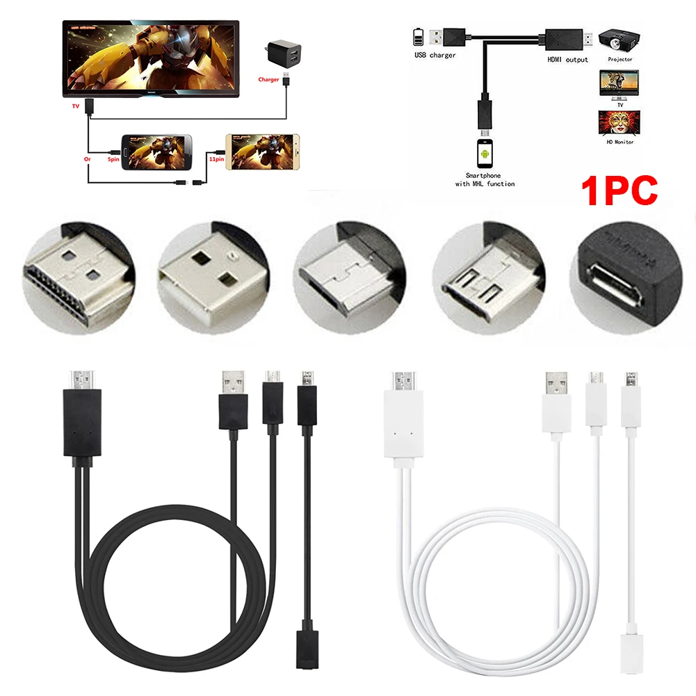 Micro USB To HDMI For Android Phone Mirroring Cable Easy Use Connector Lightweight Adapter HD TV 4