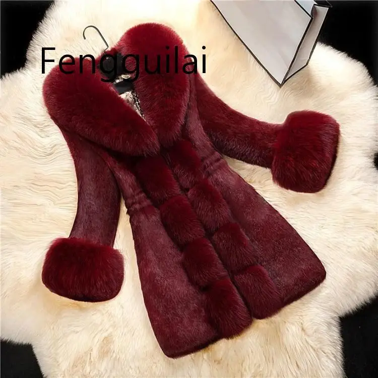 2020 New Arrival Women Long Sleeve Solid Overcoat Elegant Turn-Down Collar Warm Coat Casual Winter Faux Fur Thick Long Outwear 2020 new arrival women long sleeve solid overcoat elegant turn down collar warm coat casual winter faux fur thick long outwear