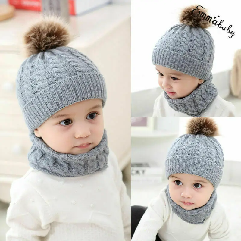 styleC gray Комплект из 2 предметов Детский набор из шапки и шарфа с рисунком кошки медведя теплая вязаная детская зимняя шапка Кепки капот детская шапка для мальчиков и девочек Кепки s вязаная крючком для девочек, для мальчиков шапочки; сезон осень - Цвет: styleC gray