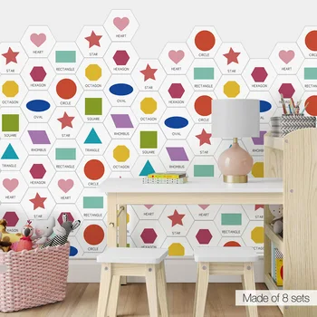 

Color Cute Kids Cartoon Floor Stickers for Geometry Education Preschool Kindergarten Letter Ground Wall Stickers Anti Slip Mural