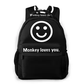 

Monkey Loves You Backpack for Girls Boys Travel Rucksack Black Mirror Printing