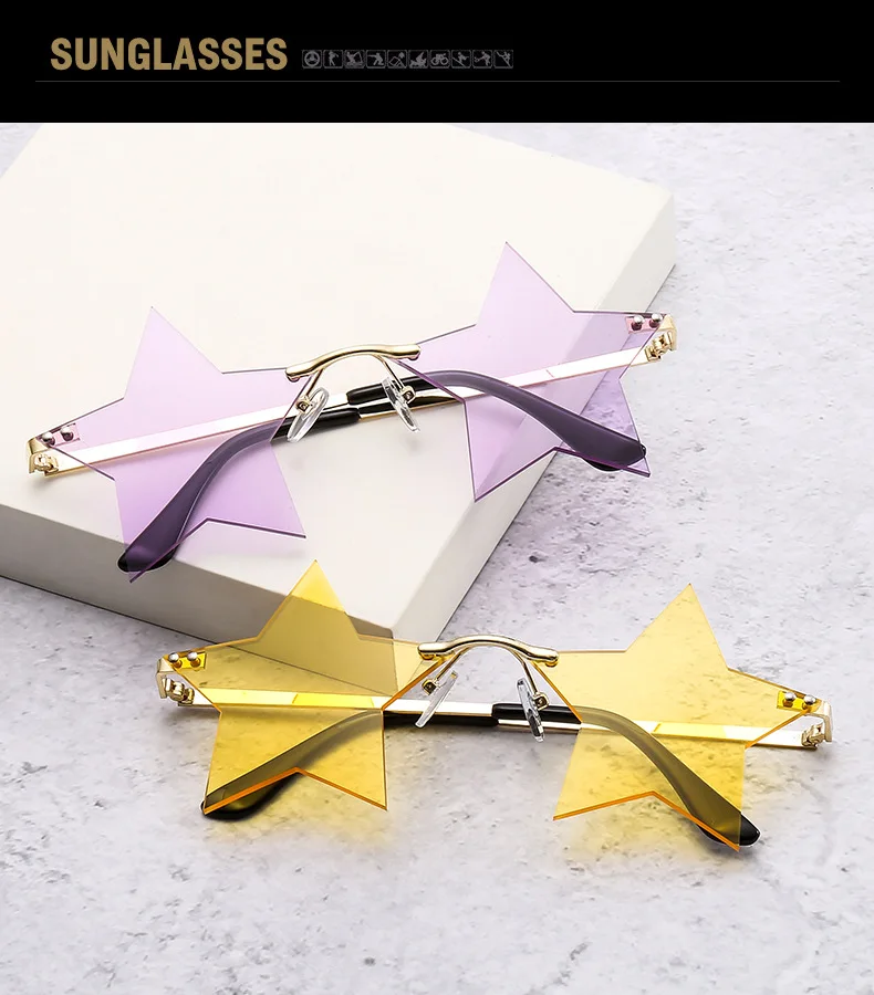 square sunglasses SHAUNA Unique Rimless Pentagram Sunglasses Fashion Five-pointed Star Shades UV400 ray ban sunglasses women