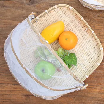 

Handmade Insect-proof Basket Dust-proof Picnic Basket Vegetable Fruit Bread Basket Wicker Cover Basket with Gauze WY116013