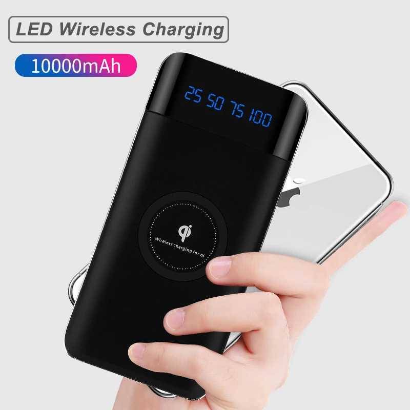 

LED Display Power Bank 10000mah Wireless Charging Mobile Power, Qi Wireless Charger External Battery for iPhone Universal