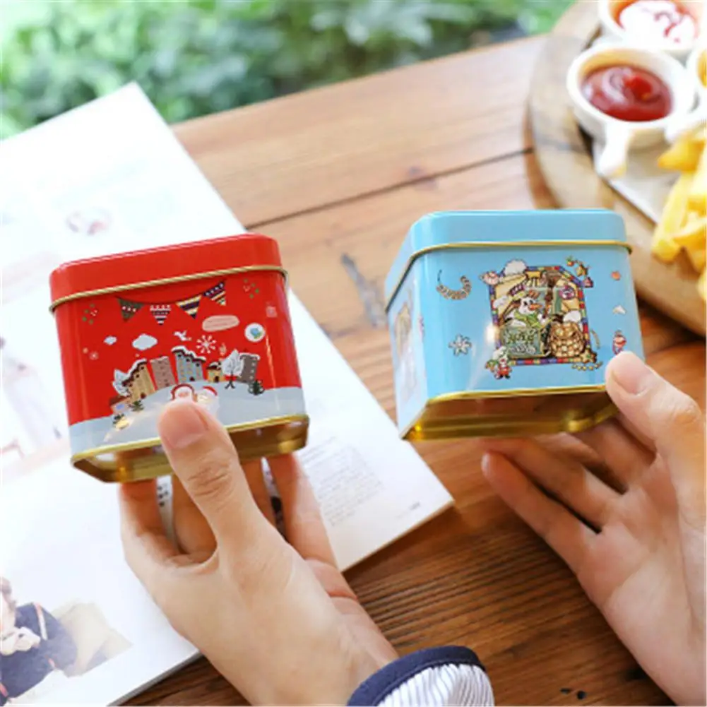 

12PCS Christmas Small Square Box Tin Packaging Party Children Gift Boxes Tinplate Candy Baking Biscuit Storage Box