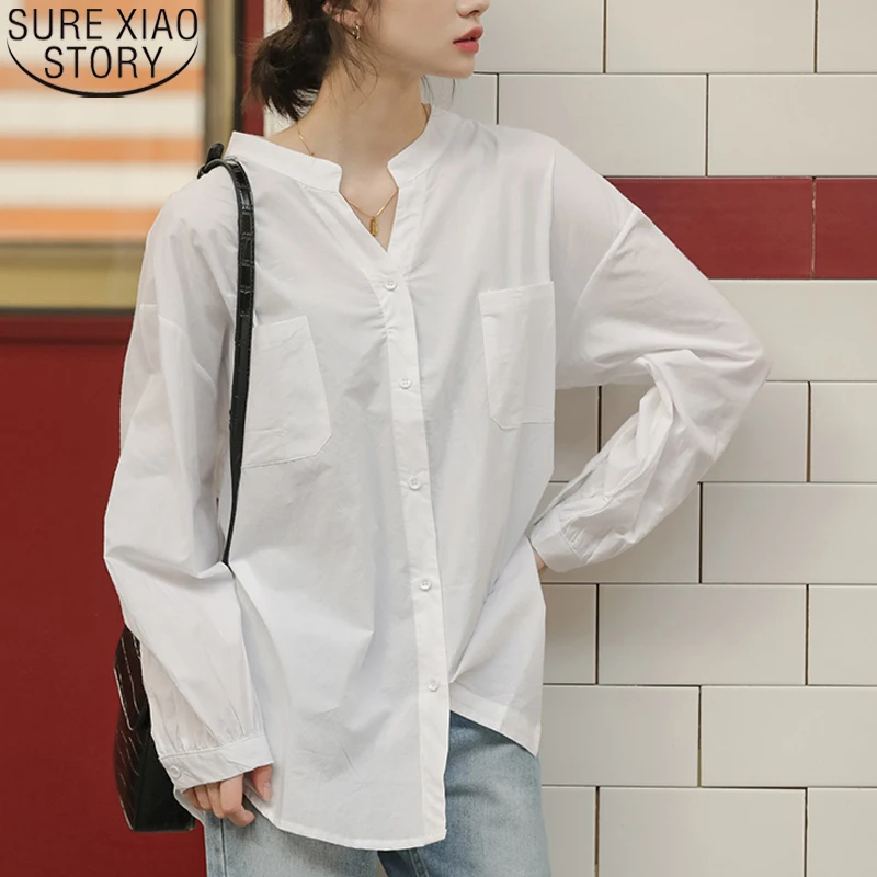 

Shirts Women Blouse Blusas Casual Plus Size Loose White Long Sleeve 2021 New Female Office Lady Simple Style Tops Clothes 10065