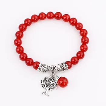 New Fashion Women Bracelet Natural Stone Life Tree Charm Lucky Beaded Elastic Bracelet For Women