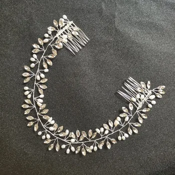 

SLBRIDAL Handmade Wired Crystal Rhinestones Freshwater Pearls Wedding Hair Vine Hair accessories Bridal Headband Women Jewelry