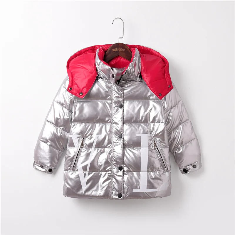 

-30 Degrees Russia Winter Girls Gold Coat Waterproof Glossy Sliver Down jacket for Girls 5-14 Years Kids Snowsuit Teenage Parkas