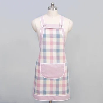

Original Korean simple small fresh blue plaid strap apron designer painting apron